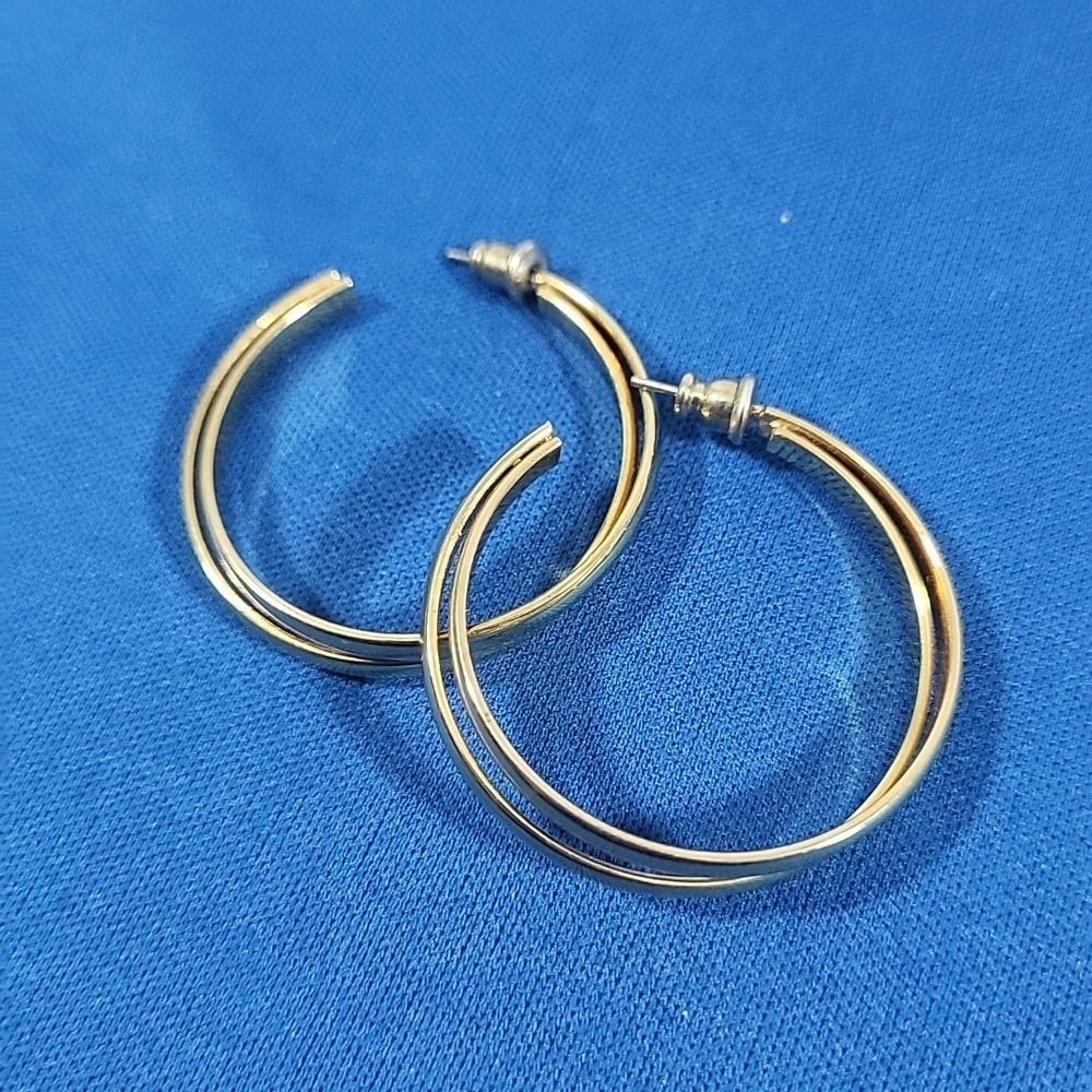 Vintage 90s Earrings Gold-Tone Double Hoop Minimalist Pierced Posts